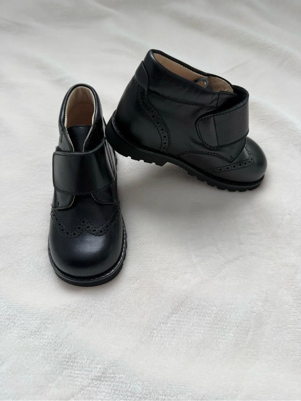 Children's Black Leather Velcro Ankle Boots
